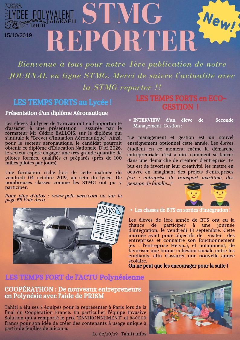 NOTRE 1er ARTICLE : STMG Reporter ! Suivez l'ACTU :)